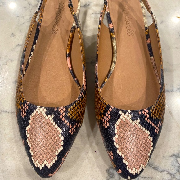 MADEWELL Margo Size 6.5 Leather Slingback Flats Pointed Snakeskin Shoes. - Picture 2 of 12